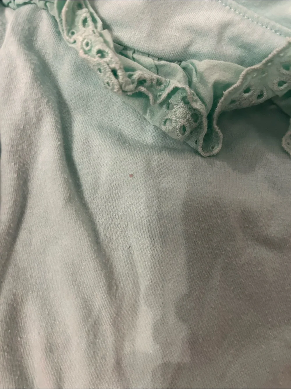 Cat & Jack Mint Green Ruffle Shoulder Long-Sleeve Top and black leggings